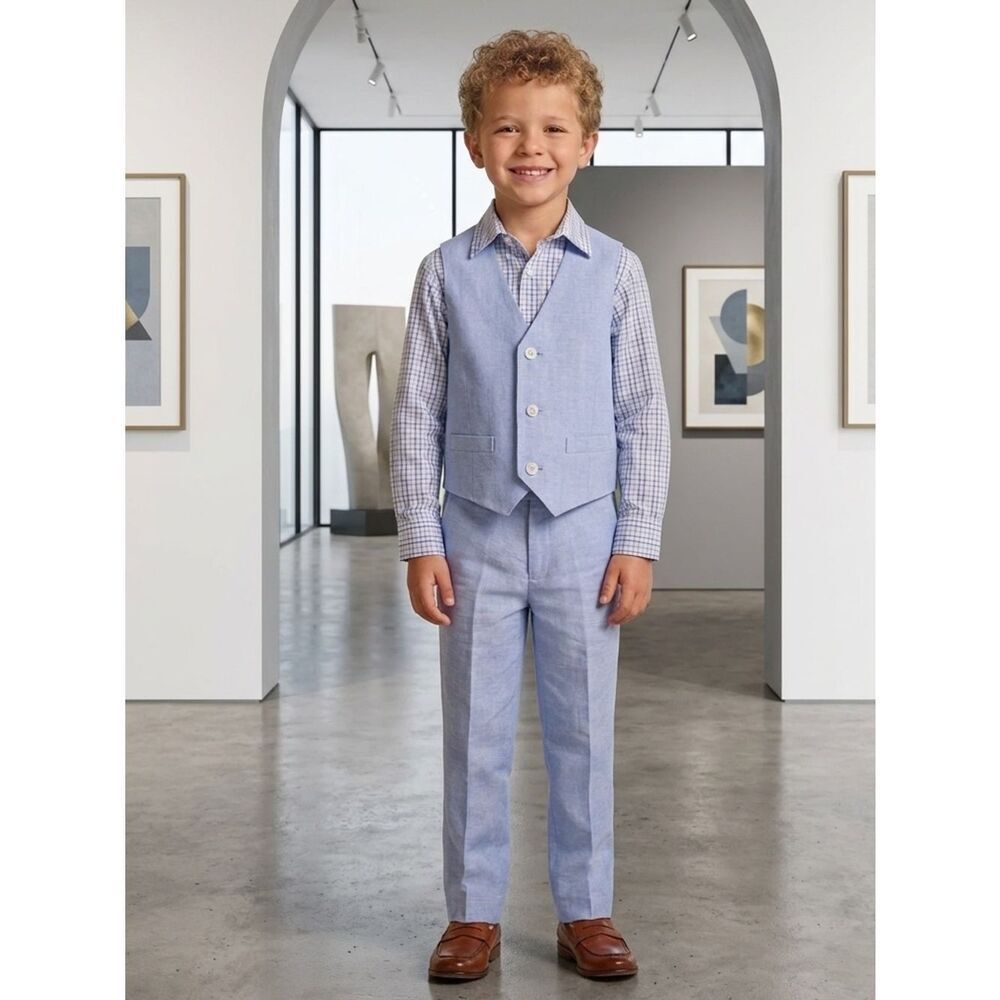 Take 50% OFF- Izod Light Blue Boys' Vest, Shirt & Pants 3-Piece Set, Size-6